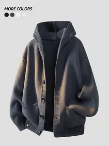 Men's Vintage Style Hooded Cardigan Sweater, Casual Knitwear for Autumn Winter, American Style Retro Fashion, Comfortable and Stylish