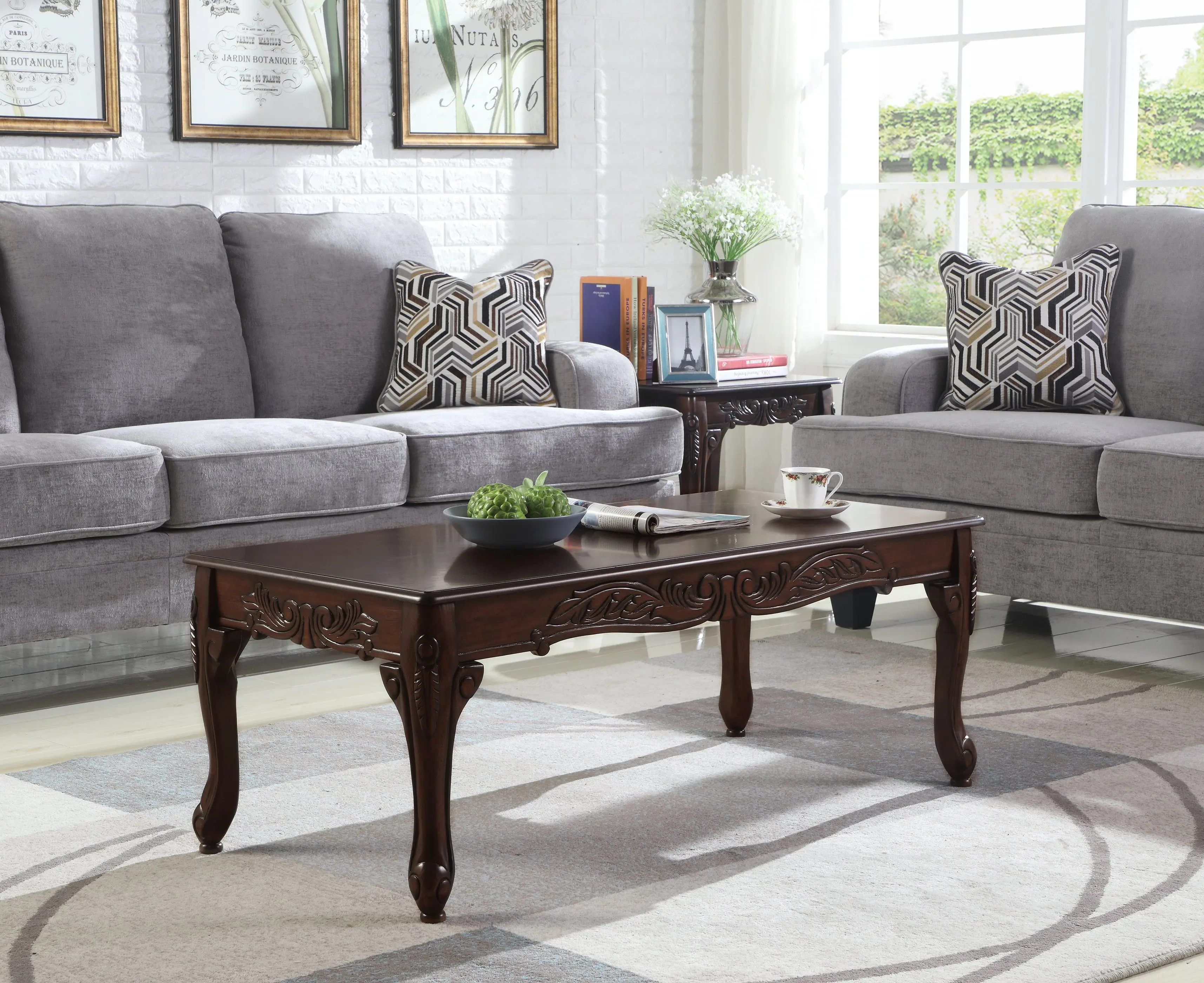 3Pc Dark Cherry Finish Coffee & End table'set