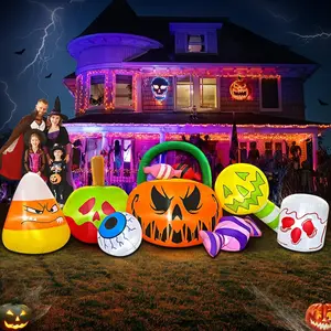 Outvita 8FT Long Halloween Inflatables Pumpkins Eyeball Candy Outdoor Decorations, Blow Up Yard Decoration with Built-in LEDs Lighted for Lawn Garden Outside Indoor Decor