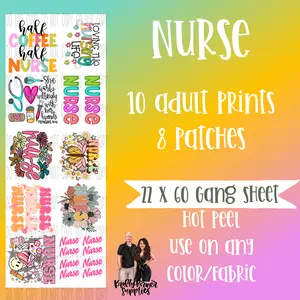 Nurse DTF Transfer Gang Sheet, 22 x 60