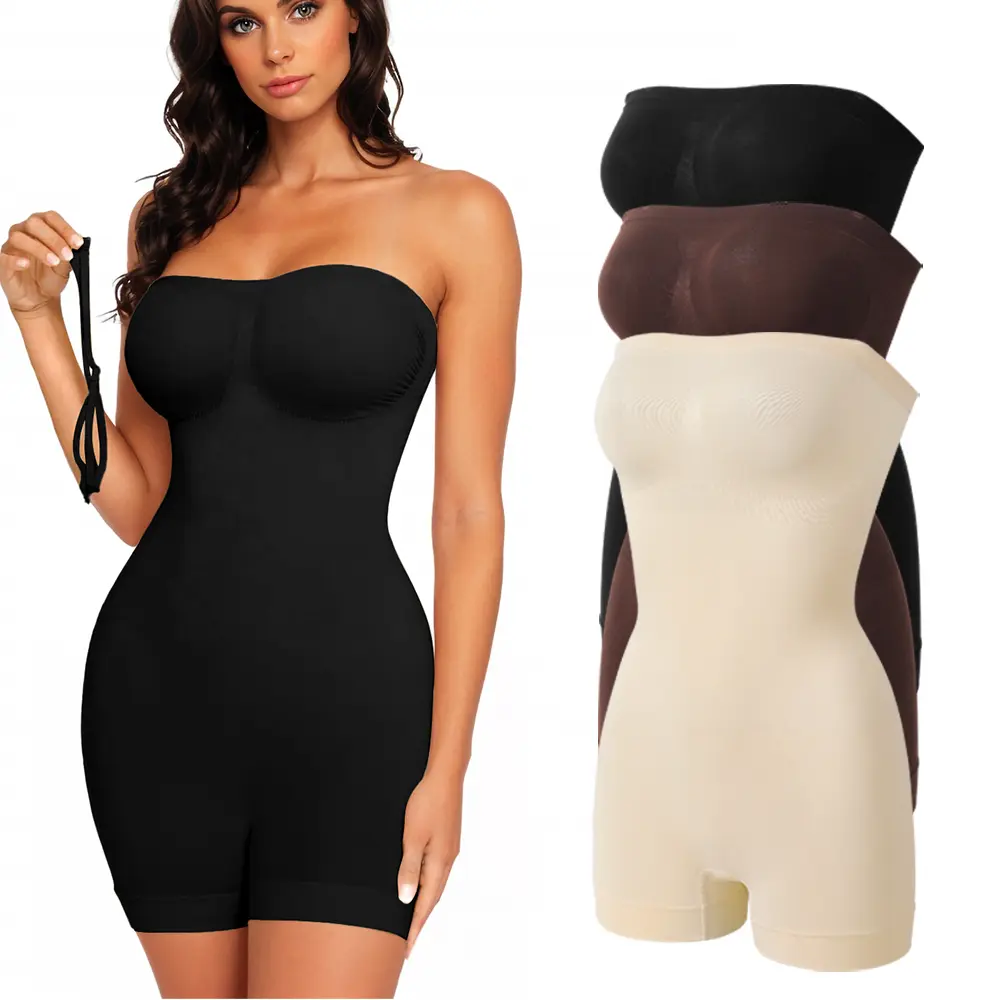 Women's Strapless Shapewear Bodysuit with Tummy Control, Cute Convertible Shaper with Removable Straps for Work and Wedding, Plus Size, Birthday, Club, Basic, Solid, Night Out, Criss Cross, No Compression Bra & Hooks Crotch, Cocktail Party
