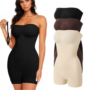 Strapless Bodysuit Tummy Control Shapewear Women Thong/ Briefs / Shorts Style Ultra Stretch Fabric Breathable Mesh Design Comfortable Fit Bodysuit Tube Top Shapewear Body Shaper with Removable Straps Body Suit Plus Size Jumpsuit