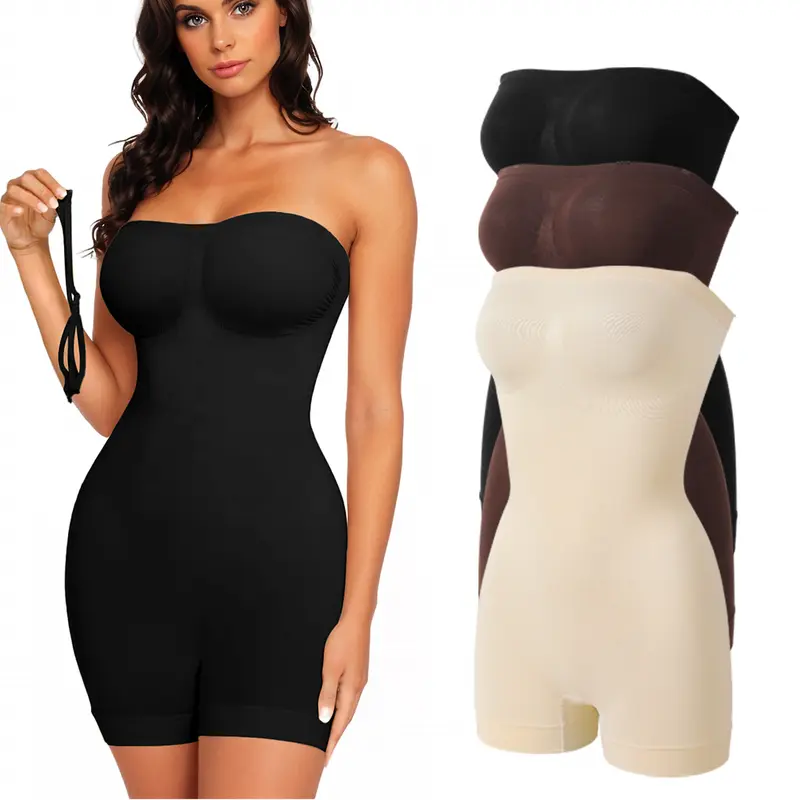 Women's Cute Tube Top Bodysuit Shapewear - Solid Seamless Tummy Control, Convertible Criss-Cross Straps, Hook-and-Eye Closure, Cheeky Fit for Office, Yoga, Birthday