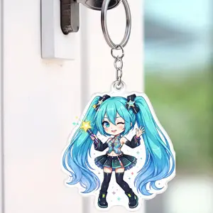Cute Blue Twin-Tail Anime Girl Acrylic Keychain – Kawaii Idol Style Charm Acrylic Keychain Gift Keychain Couples