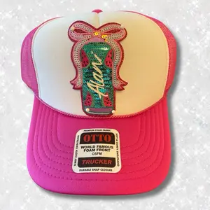 Energy Drink Trendy Trucker Hat with Sequin Watermelon Design and "Alani" Graphic