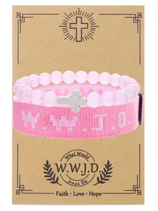 The WWJD letter bracelet+turquoise cross faith bracelet 2-piece set is suitable for daily wear, vacation dates, and other occasions, and is also a surprising and exquisite small gift Fashionable bracelet