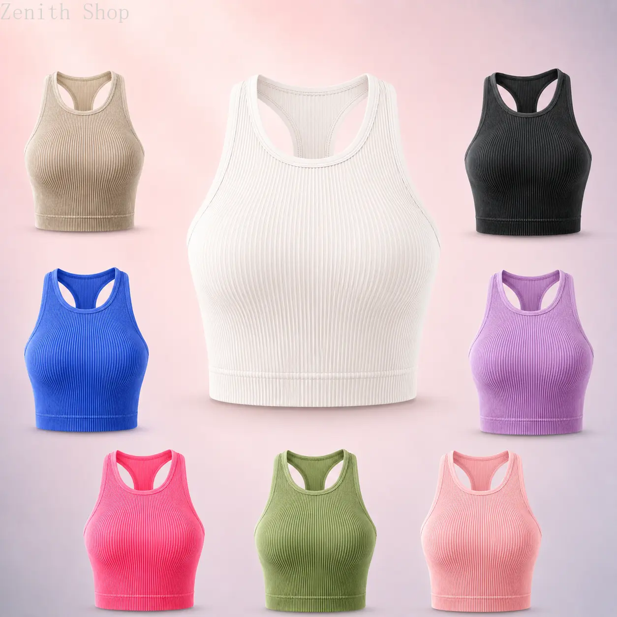 Women's Seamless Ribbed Sports Crop Top, Slim Fit U Neck Backless Racerback Yoga Tank, Casual Spring & Fall Workout Wear, Gym Top,summerwins