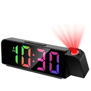 Projection Alarm Clock, Alarm Clocks with Projection On Ceiling, LED Digital Clock with 4 Level Brightness, Snooze, Temperature, Clock for Bedroom Living Room, Colorful