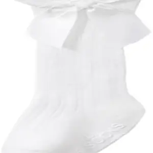 Baby Knee High Socks With Bow Ruffles Toddler Non-slip Long Socks Polyester Infant Dress Socks