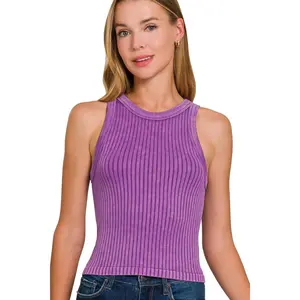 Zenana Ribbed Washed Seamless Tank Top