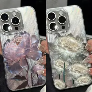 Unique Artistic Design Five Golden Lotus Pattern Phone Case for IPhone 17 16 15 14 13 12 11 Pro Max Plus Air Shockproof Feather Texture Hard Cover  Retro Stylish Holiday Gift