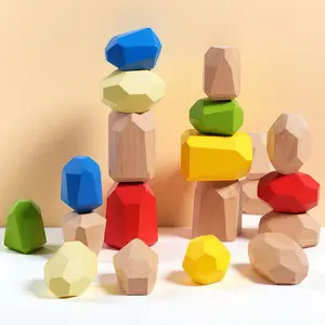 Wooden Creative Balance Stacking Blocks Set, Creative Building Blocks, Includes Original Color Stones, Educational Toy for Kids, Ideal for Halloween Christmas