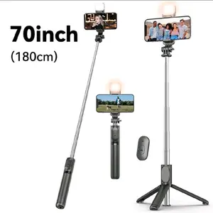 70'' Extendable Selfie Stick Tripod With Wireless Remote & Light – Portable Phone Stand For Smartphones And Cell Phones