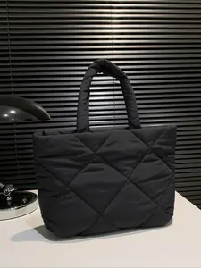 Women's Casual Minimalist Quilted Puffer Tote Bag, Trendy Large Capacity Padded Shoulder Bag, Chic All-match Tote Bag for Daily Use