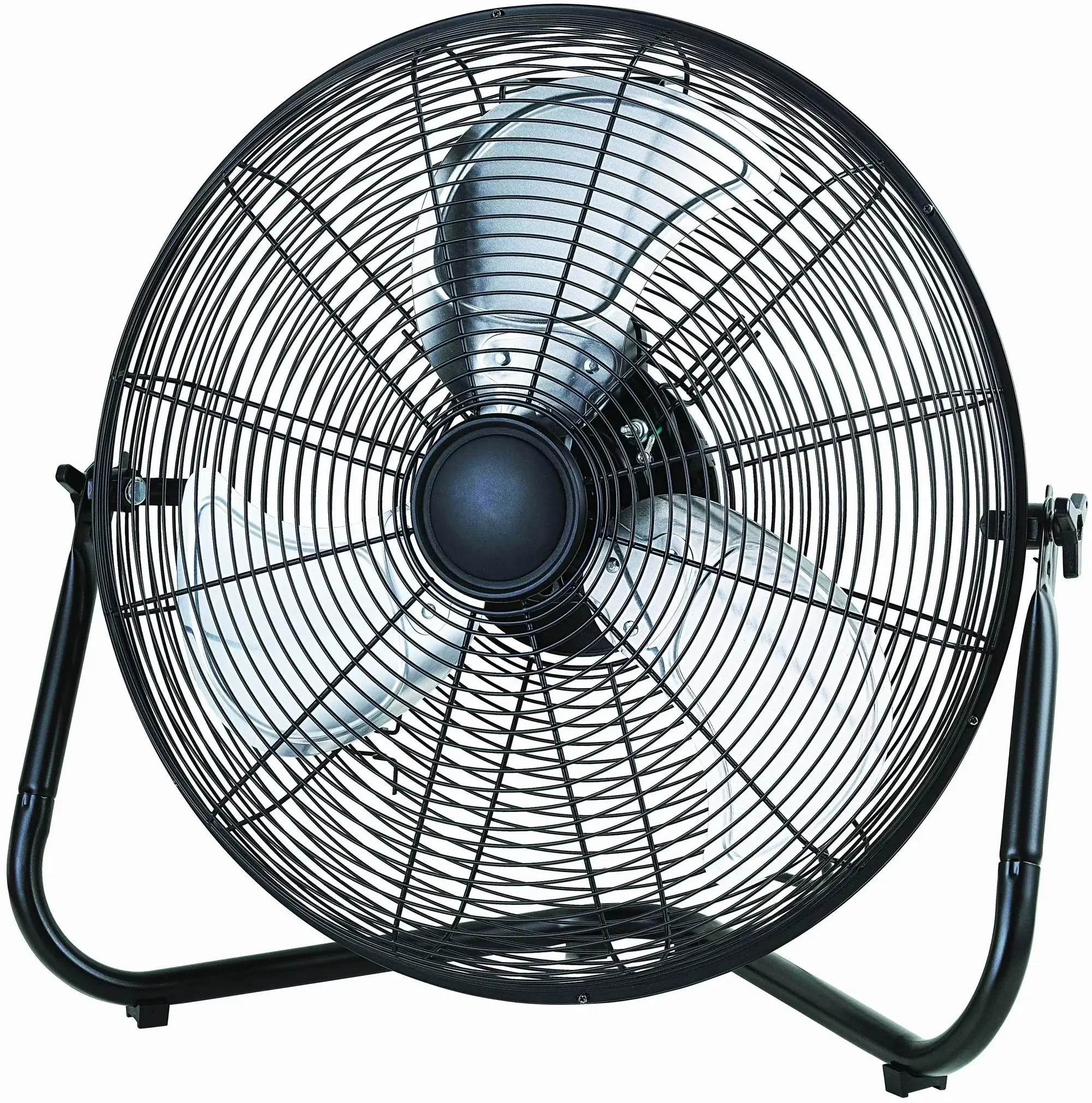 20" 3-Speed High Velocity Tiltable Black Steel Floor Fan