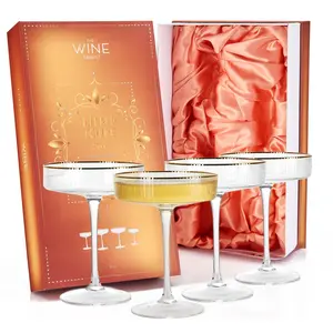 Vintage Art Deco Coupe Glasses, Martini, Champagne & Cocktail Ribbed Glass 7 oz | Set of 4 | Crystal, Manhattan, Cosmopolitan, Sidecar Cocktail Glassware for Champagne , Ripple Glassware - Gift Box