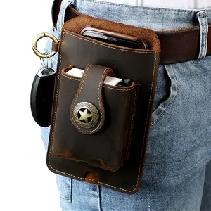 Men's Genuine Leather Crossbody Fanny Pack, Scratch-Resistant Waist Bag with Phone Pocket, Golden-Tone Hardware, Belt Loop System, Secure Zipper Closure for Outdoor, Gym Use, Compatible with Smartphones & Keys Essential Pack Concealed Carrying Belt