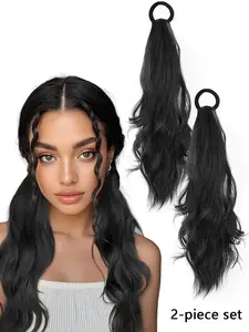2 Stylish Curly Ponytails Versatile voluminous ponytails, double ponytails, enhance hair volume, perfect for busy women, effortless to wear. 18-inch natural wave synthetic hairpiece. Synthetic Wavy Hair Wavy Ponytail Extension Synthetic Extensions