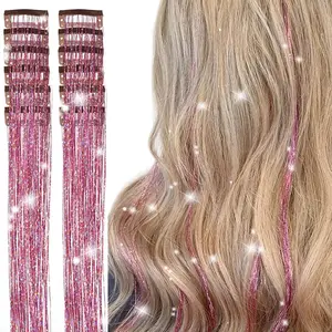 Clip-in Hair Tinsel Pack of 12 Pcs 20 Inch Colorful Glitter Pink Tinsel Hair Extensions for Women Girls Kids Christmas Festival Dazzle Hair Accessories Strands Kit with Metal Clip Design Black Friday Deals