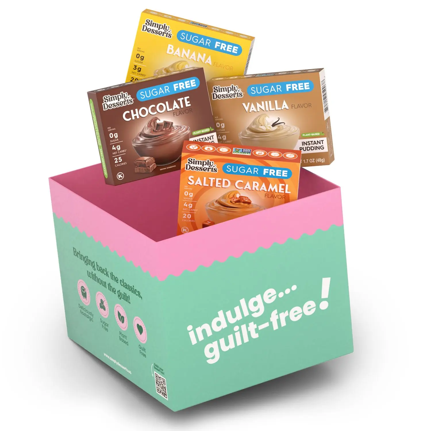 Simply Desserts Pudding "Try Me" 4 Pack - Variety Pack with Chocolate Vanilla Banana & Salted Caramel - Sugar Free