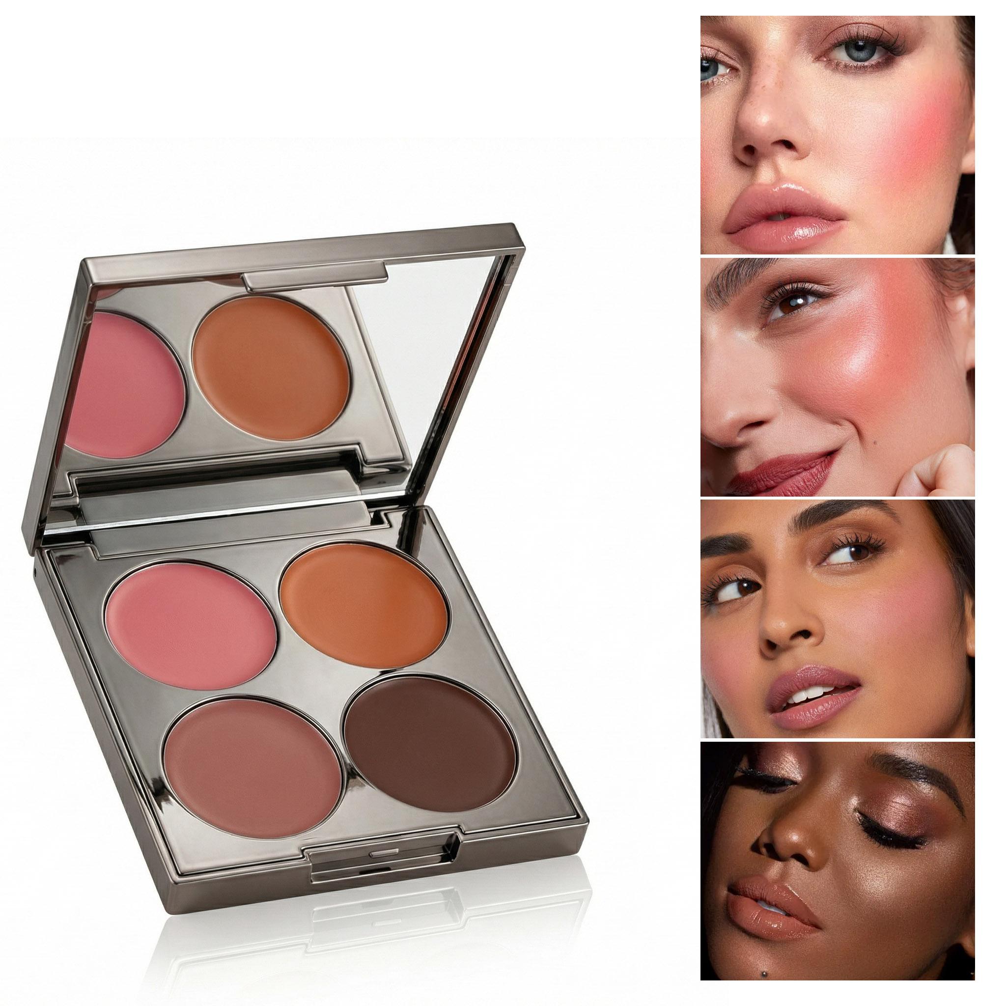 This 4-color blush cream palette is a game-changer for a natural, dewy flush. Buttery-soft texture blends seamlessly without caking or fading—perfect for busy mornings! Shades range from rosy pink to warm terracotta, suiting every skin tone and occasion.
