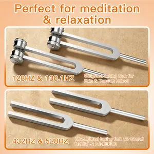 Resonance Tuning Forks for Healing Set- Includes(128Hz, 136.1Hz, 432Hz, 528Hz), with Vegan Leather Pouch &Activator, for Chakra Balance/Sound Therapy/Yoga/Meditation/Stress &Relaxation,