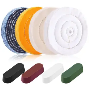 8 count 6 Inch Buffing & Polishing Wheel Kit for Bench , 1/2" Arbor Hole, Denim/Yellow/White/Flannel Polishing Wheels with 4 Buffing Compound Set,Polishing Rouge Bars