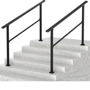 VIVOHOME 2-Pack Hand Rails for Outdoor Steps, Wrought Iron Railing, Black Oval Exterior Hand Railing for Porch, Deck, or Indoor Stairs, Railing Kit