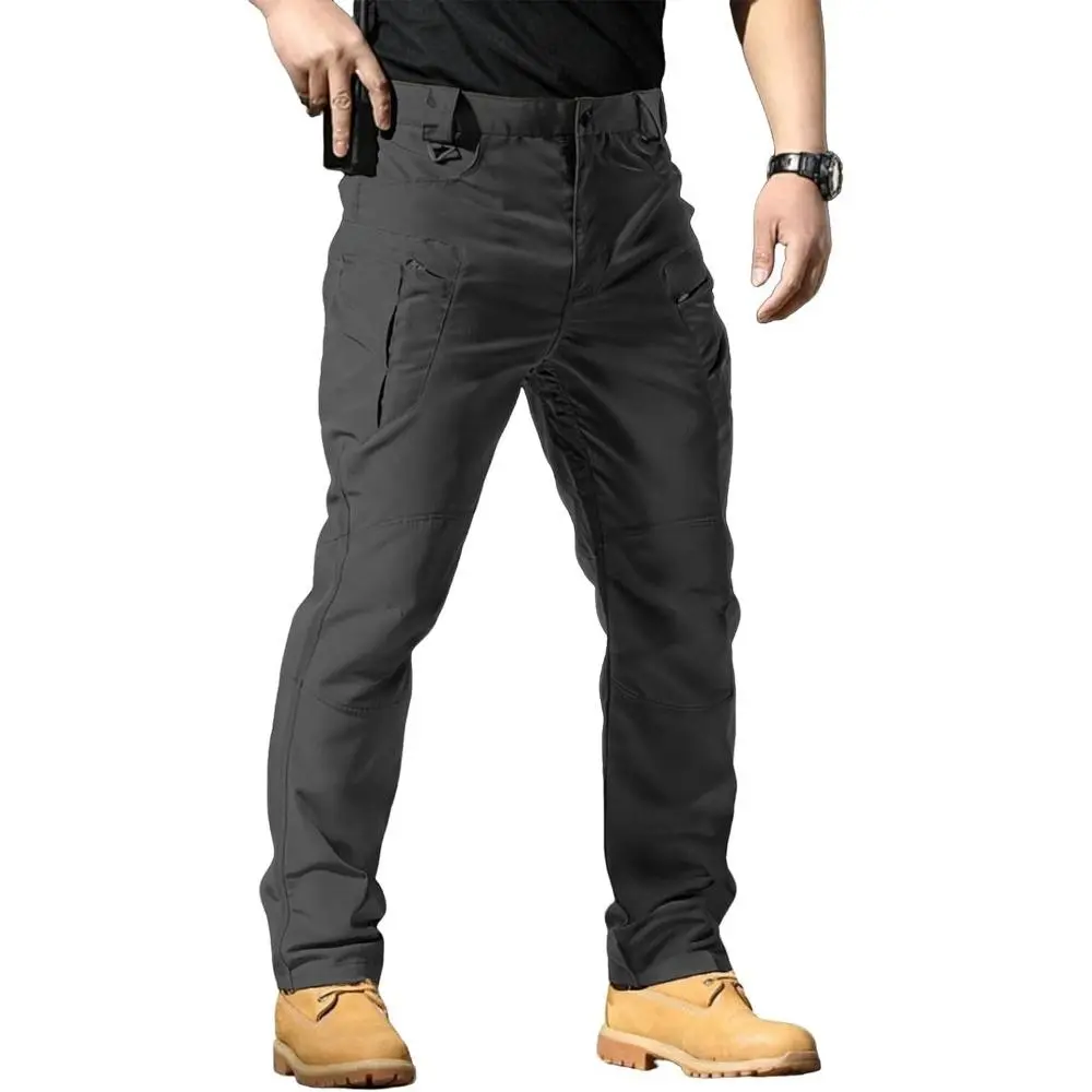 Men's Stretch Tactical Pants Waterproof Ripstop Fabric Cargo Pants Lightweight Casual Hiking Outdoor Work Pants (No Belt)