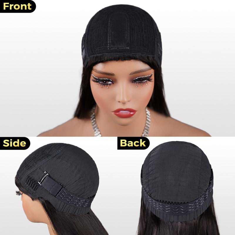 OQ HAIR Body Wave Wigs with Bangs Human Hair Wigs for Women None Lace Front Wigs 200% Density Brazilian Virgin Hair Glueless Machine Made Wig Natural Color