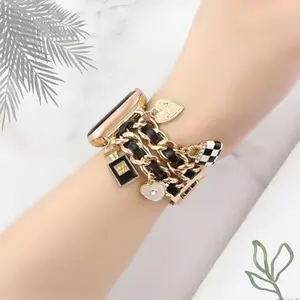 Unique Metal Watch Charms Band for Apple Watch 38mm-41mm, Love Cross Pendants Decorative Strap, Stylish Jewelry Chain Replacement Band for Women