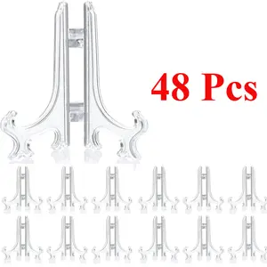 48 Pcs Mini Easel Stands Plastic Plate Stand Holder Display Picture Easel for Display Picture Frame Collectibles Desktop Weddings Party Home Decoration