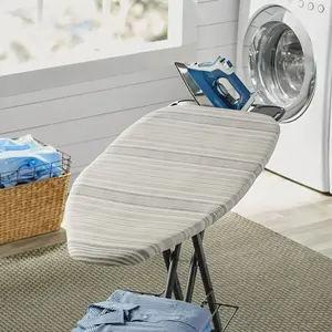 Reversible Ironing Board Cover 54 x 18 Inches with Oil- and Water-Repellent Cotton, Heat-Resistant Felt Pad, Stylish Gray Stripe and Solid White Design for Wide-Top Boards