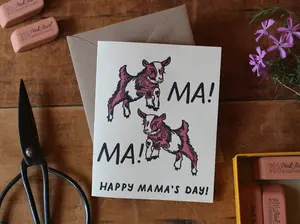 Mother's Day Goat Letterpress Card, Special Occasion Gift Card with Envelope