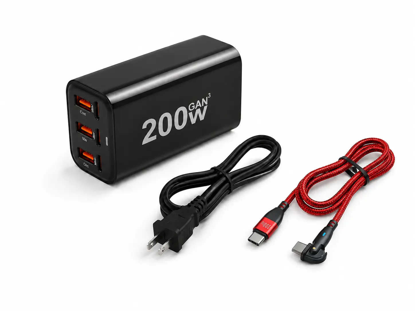 160W/200W GaN 6-Port Fast Charger Station, USB-C PD 100W, Multi-Device Charging for iPhone, Android, Laptop & Tablet, 100W USB-C Cable Included