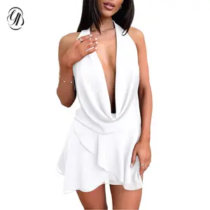 OYV Women's Summer Sexy Deep V Neck Back Adjustable Party Mini Dress