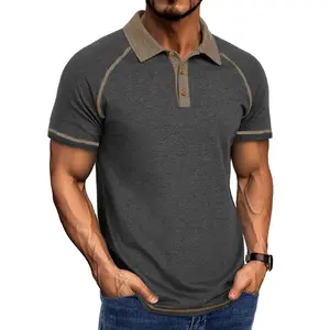 Men’s Polo Shirts Summer Sport Golf Shirt Fashion Color Block Short Sleeve T-Shirt Office Button Formal Work Tee Top