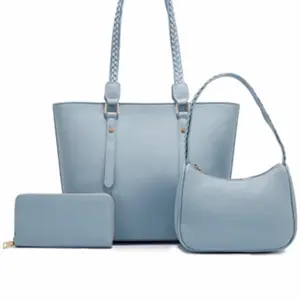Set of 3 Light Blue Handbags & Wallets - Chic Braided Straps & Elegant Design - Perfect for Everyday Use & Stylish Outings