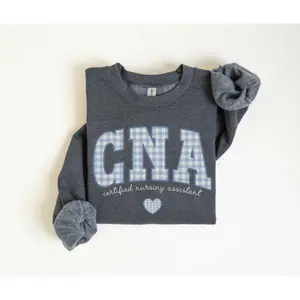 CNA T-Shirt / Sweatshirt, Certified Nursing Assistant Shirt, CNA Blue Gingham Work Shirt, Nurse Assistant Grad Tee, Cotton Fabric