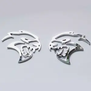 2x Metal Matte Black Red Eyes Hellcat Emblems Devil Cat Fender Side Badge Decal