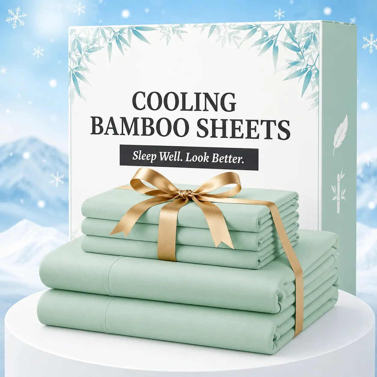 Jollyvogue Extra Deep Pocket Bamboo Sheets - 6 Pcs Breathable & Cooling Bed Sheet Set, Hotel Luxury Fitted Soft Wrinkle-Pillowcases And Breathable Night Sweats, With 16-Inch Deep Pocket , Twin/Full/Queen/King Size Pillowcase Sets, Plain Weave, Six Pieces