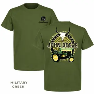 John Deere Tractor Skull Shirt, Western Farm Graphic Tee, Rustic Farming Cowboy Style T-Shirt
