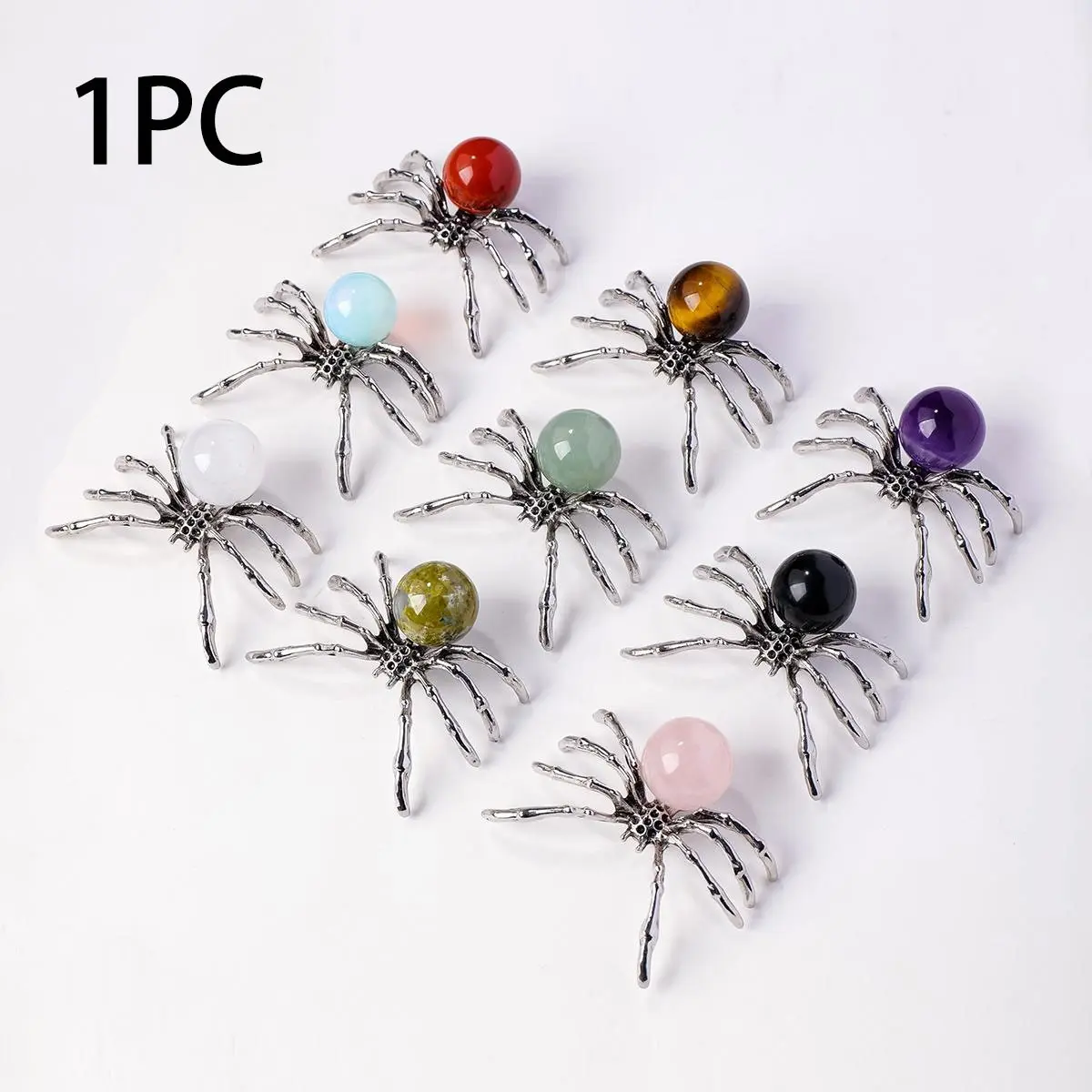 Natural Crystal Ball Spider Ornament, Handmade Alloy Spider DIY Reiki Gemstone Decoration, Halloween & July 4 Gift for Women & Dads, Natural Crystal Sphere, Crystal Ornaments