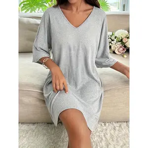 Women’s solid-color V-neck pajamas, all-season casual soft and comfortable pajamas, indoor women’s pajamas, Glam casual wear, pajamasGARMENTARY