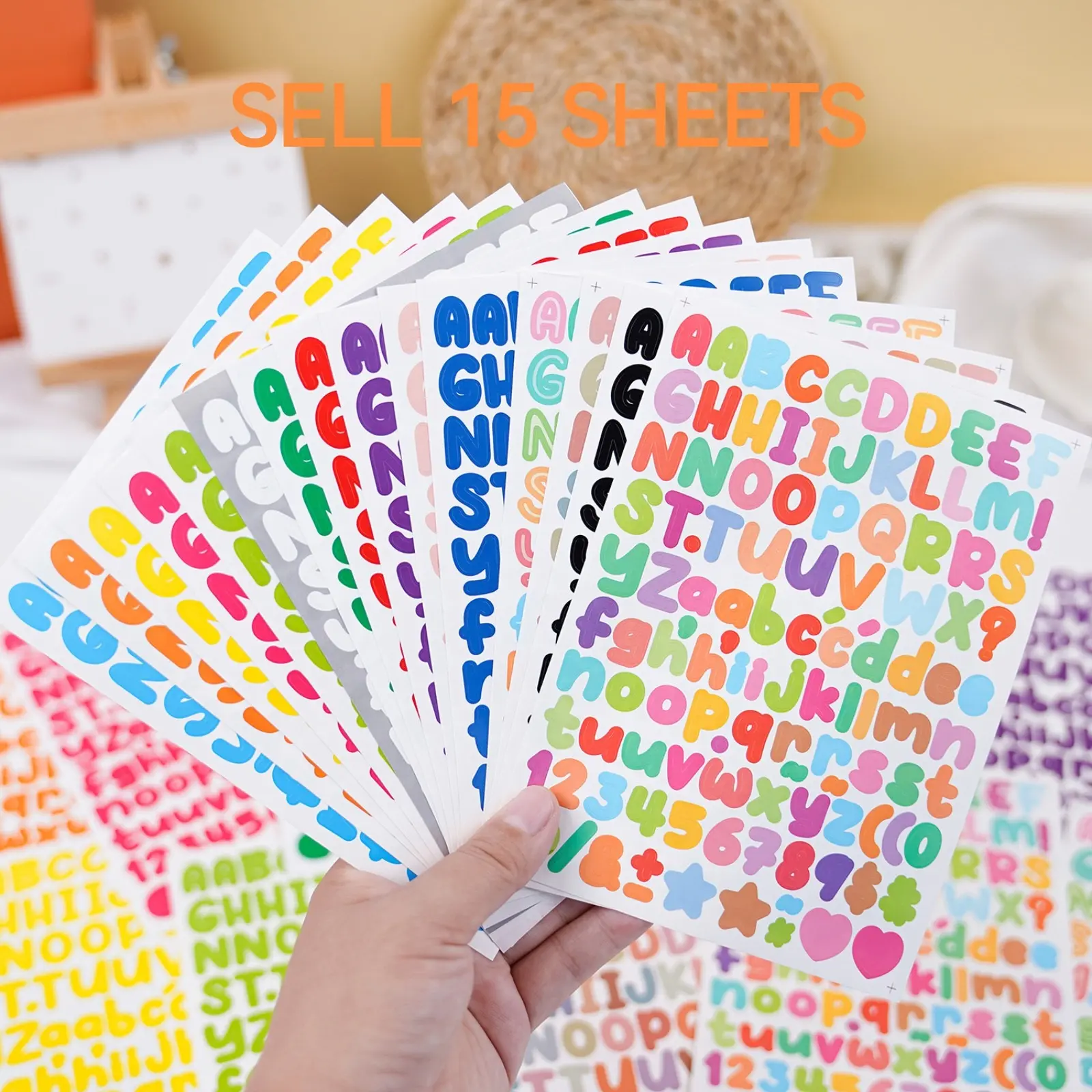 1680 Vinyl Letter Stickers (15 Sheets), Sticker Set, numbers symbols，Small Size, 1/2 Inch Fluorescent Letters, Self-Adhesive Waterproof Numbers, DIY Crafts Supplies, Adhesive Decals