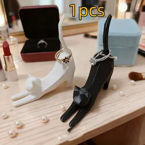 3D Printed Cat Statue Ring Holder, and, Ideal for Wedding Rings, Birthday Gifts, Office Decor, Minimalist Style, Cat Lovers' Collectible