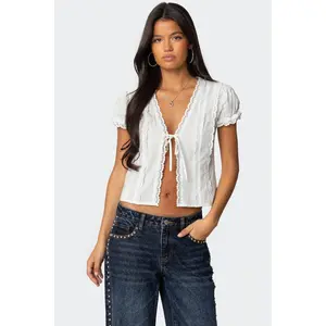 Cotton Lacey Tie Front Top