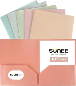 SUNEE Folders with Pockets (6 Pack, Vintage Colors), Plastic Folders with Pocket, Poly Folder for Documents Letter Size, 2 Pocket Folder for Kids, Home, School, Office