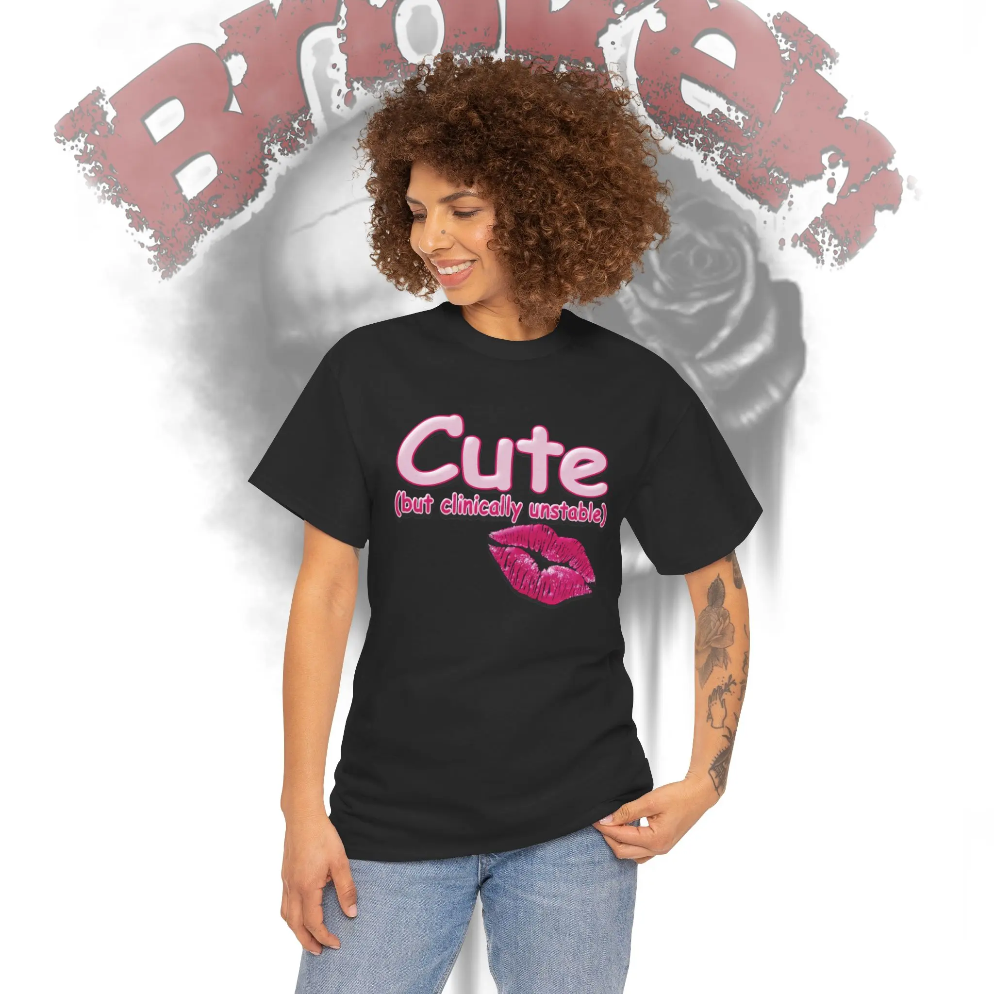 Cute (but clinically unstable) T-Shirt | Pink Lip Kiss Graphic