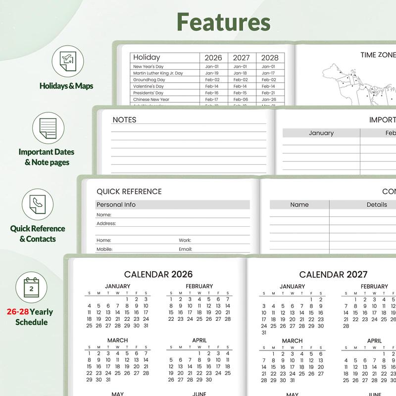 2026 Weekly Planner 3.5" x 6" Hardcover 100GSM Paper Notes Section Inner Pocket Professional 12 Months Scheduling with Monthly & Weekly Views